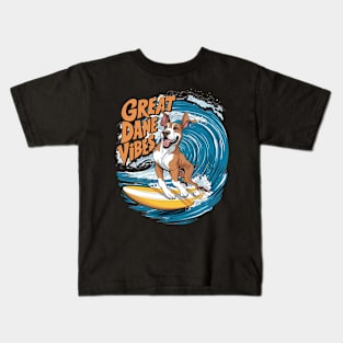 The Wave Rider Great Dane Dog Surfing Kids T-Shirt